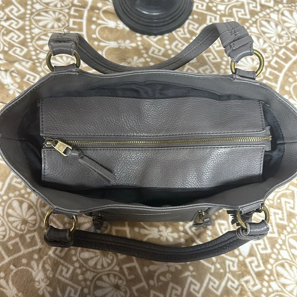 The Sak Grey 100% Leather Pebbled Double Handle Purse Handbag Some Pink Lining - Picture 2 of 16